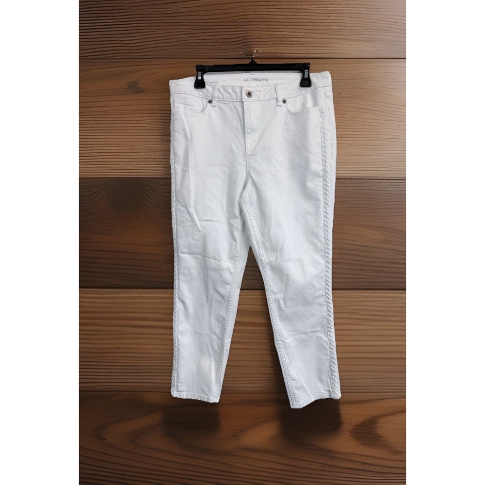 Liz Claiborne White Skinny Boyfriend Jeans Women's 10‎ Braided